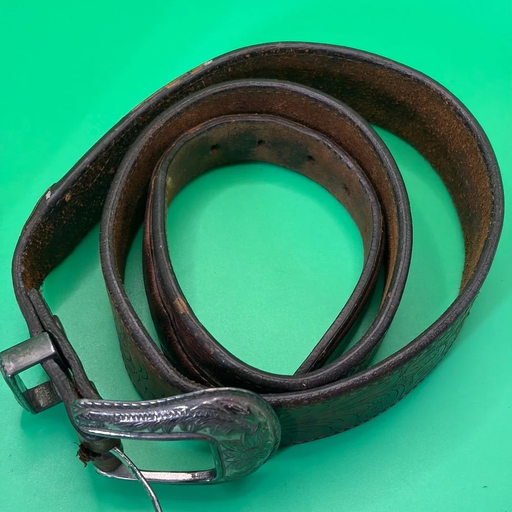 Vintage 70s Western Brown Leather Belt Mens 39